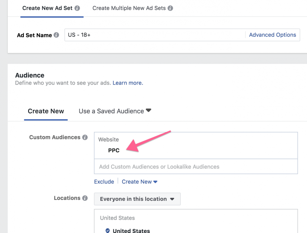 click to open facebook custom retargeting audience